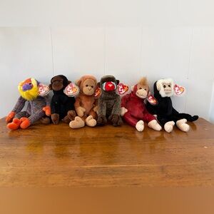 Lot of 6 Different Ty Beanie Babies- Multicolor Monkeys